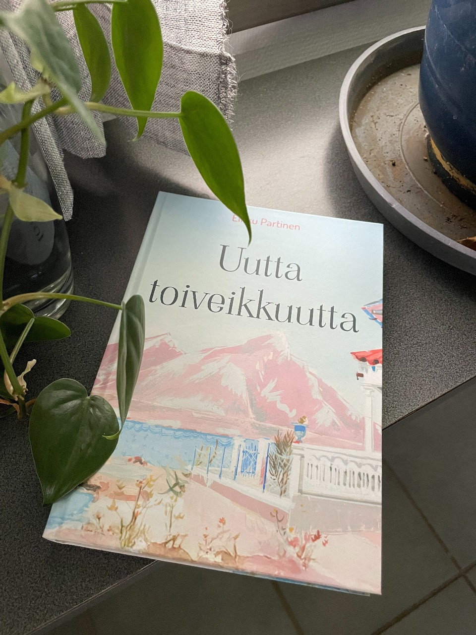 Uutta toiveikkuutta -kirjan kannessa näkyy vaalean sininen taivas, vuorimaisemaa, sekä romanttinen kuisti. Teoksessa isäukko  onnistuu laihdutuspyrkimyksissään, mutta kokee parisuhteessaan ongelmia.